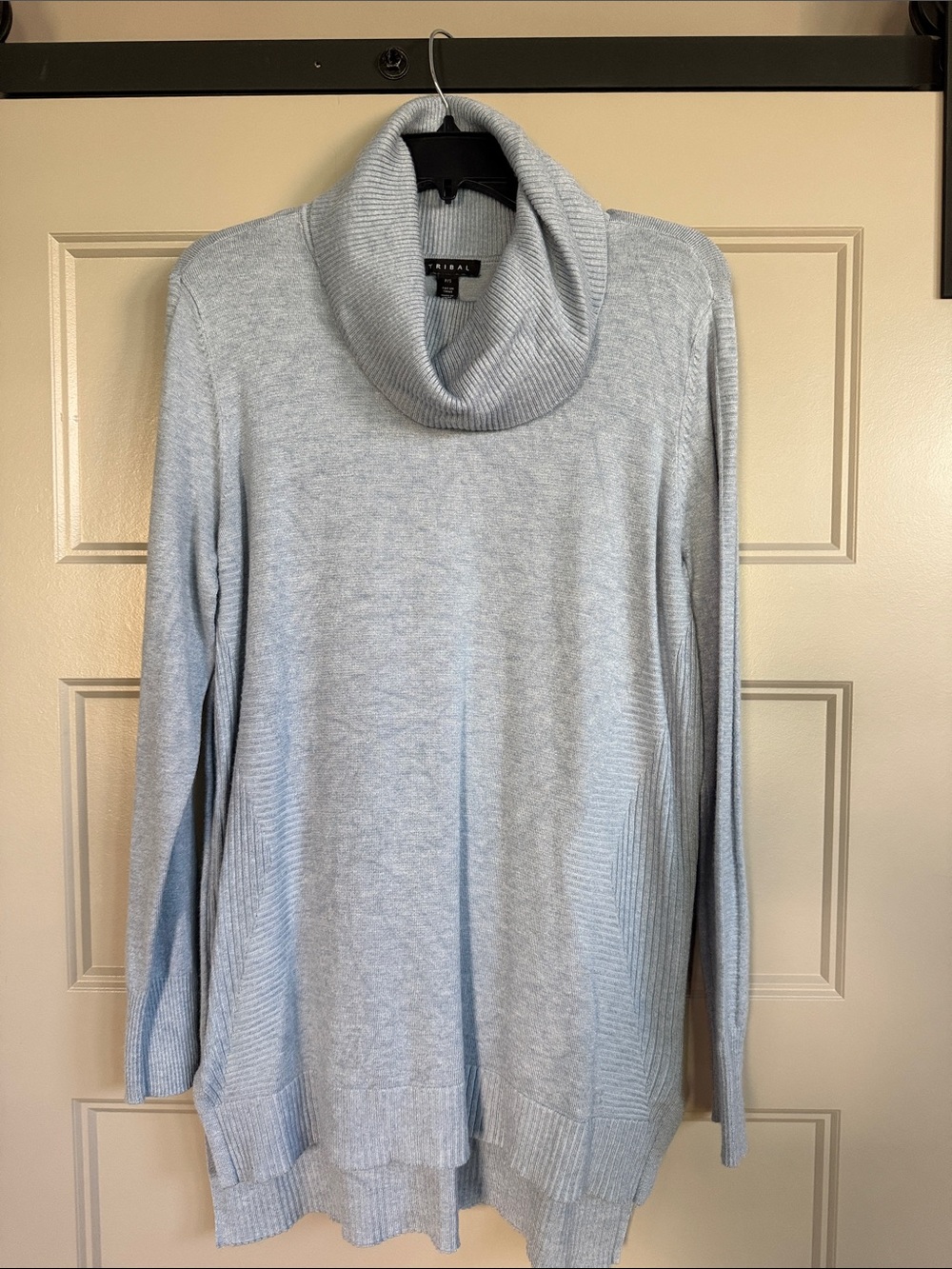 Tribal Light Heather Blue Cowl Neck Women's Sweater